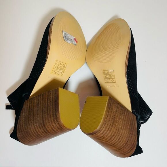 Aldo Black Suede Basket Weave Gold Zipper Peep Toe Sandal Size 9 NWT/NO BOX - Picture 14 of 14